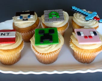 Minecraft inspired Cupcake Toppers