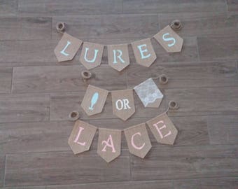 Lures or Lace Gender Reveal Banner, Lures or Lace, Gender Reveal Banner, Gender Reveal Party Decor, Boy or Girl Baby Shower Sign Banner