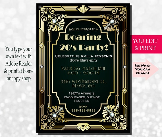 Gatsby Birthday Party Invitations 2