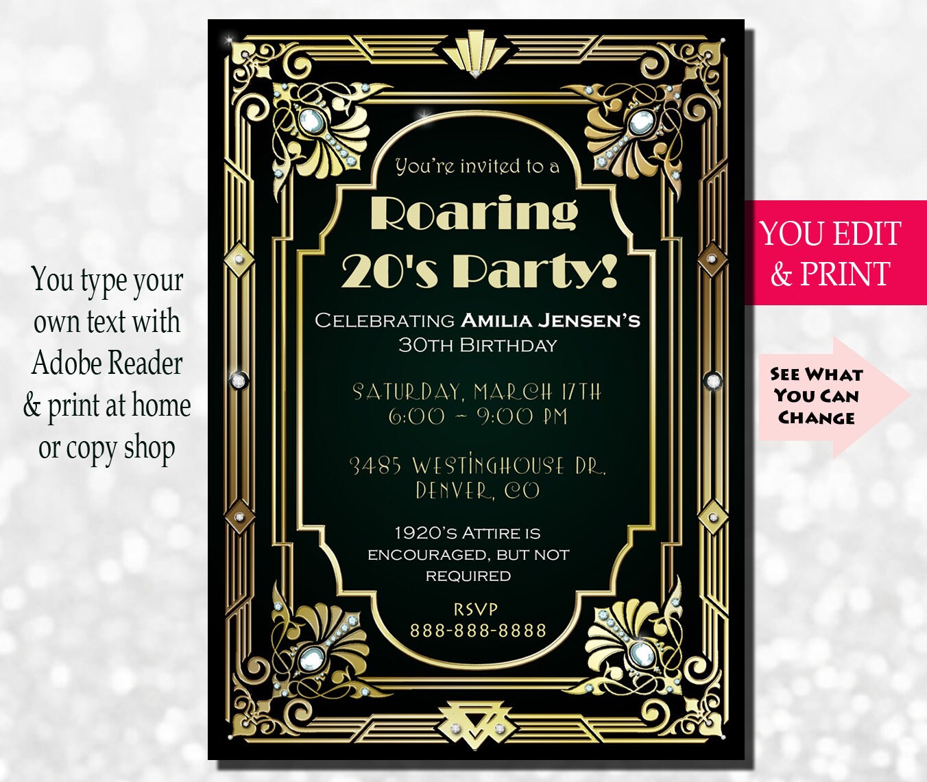 30th Birthday Invitation Gatsby Invitation Gatsby Birthday