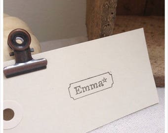 Pretty antique rubber stamp unmounted name with decorative star height 1.2 cm