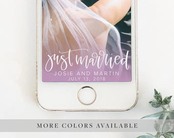 Just Married Personalized Handwritten Calligraphy Snapchat Geofilter for Wedding, Shower, or Engagement Party
