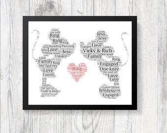 Personalised Mickey Minnie DISNEY Word Art Print Gift Keepsake Birthday Christmas Engagement Wedding Present