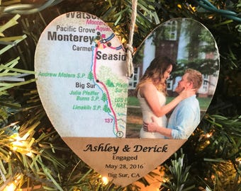 Personalized Engagement Ornament, Newly Engaged Ornament, Engagement Gift For Couple, Wedding Shower Gift, Photo Ornament, Map Ornament