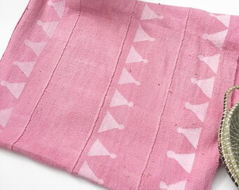 Mud Cloth, Pink Triangle print, Authentic Hand crafted Textile
