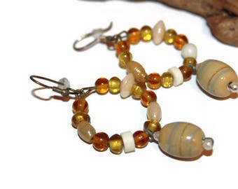 OOAK Vintage Handmade Earrings, Brown Glass Beaded Earrings, Natural Colors, Fall Colors, Fall Jewelry, Vintage Jewelry, Vintage Earrings
