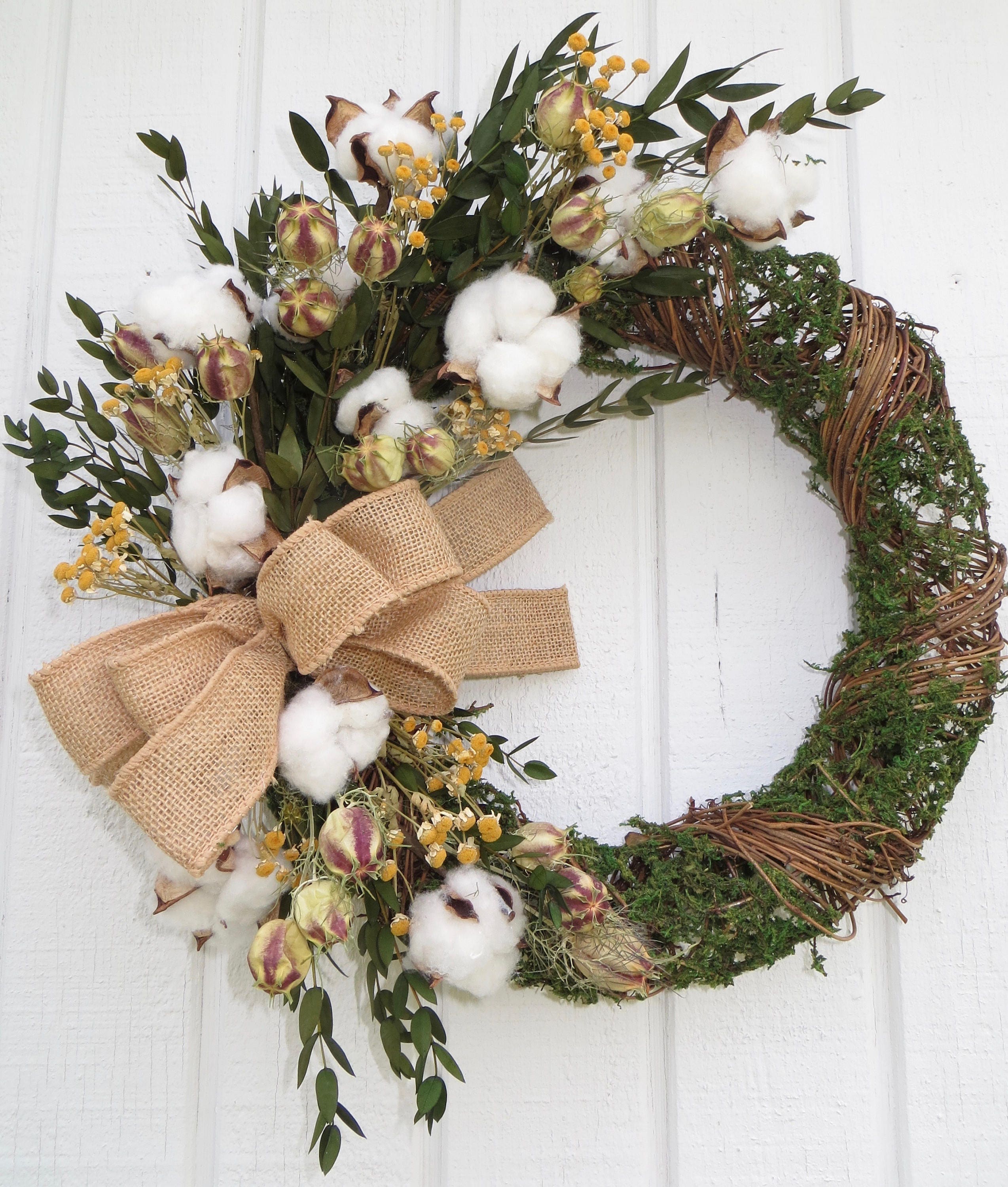 Cotton Wreath Dried Floral Wreath Cotton Flower Wreath