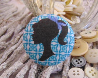 1 button x 38mm silhoute BOUT1 woman face fabric