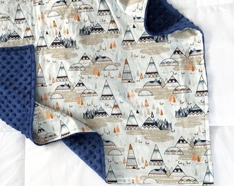 Teepee Minky Baby Blanket- Woodland Minky Blanket- Baby Shower Gift- Rustic, Baby Boy, Woodland, Tribal, Modern, Indian
