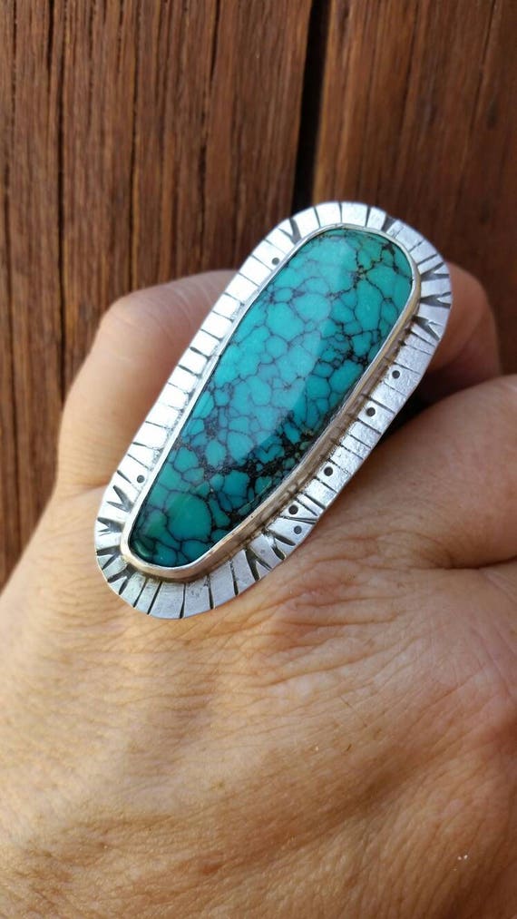 Large turquoise ring. Statement rings. Gemstone rings. Big turquoise ring. Southwestern jewelry. Southwestern ring. Boho jewelry. Sterling.