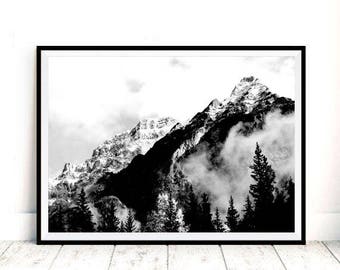 Winter Print Mountain Print Evergreen art Forest Print