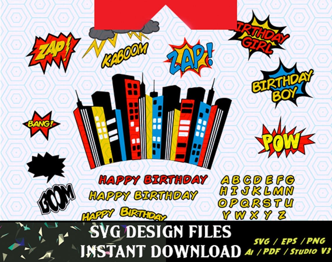 Download Birthday Party SVG Print & Cut and Super Hero Logos Craft