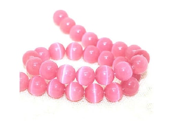set of 10 glass beads Pink 8 mm cat's eye