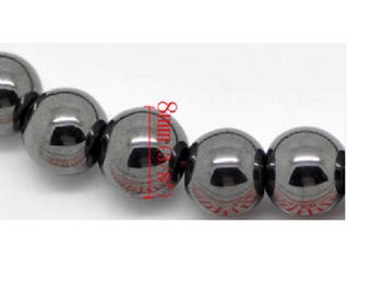 Set of 10 beads Hematite gunmetal 8mm