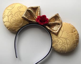 Belle Beauty and the Beast Inspired Mickey Minnie Mouse Ears Head Band Headband Be Our Guest Gaston Lumiere Chip Cogsworth Mrs Potts