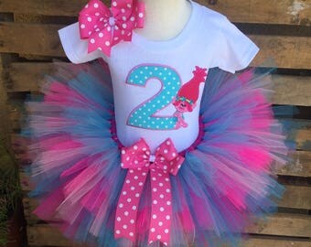 Trolls Poppy Birthday Tutu Outfit Dress Set Handmade 1st 2nd 3rd Trolls Movie Party