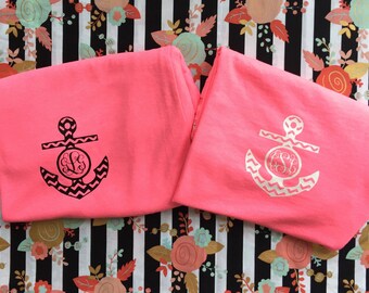 Monogrammed chevron anchor tee , Cruise shirt , Monogrammed womens shirt , anchor monogram tee , custom shirt for beach , left chest monogra