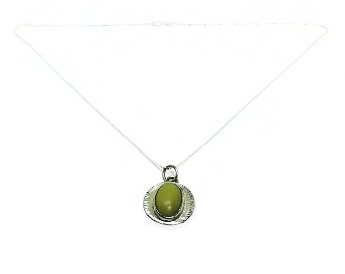 Sterling Silver Yellow Nephrite Jade Pendant, Silver Jade Necklace, One of a Kind, Unique Birthday Gift, Gift for Her
