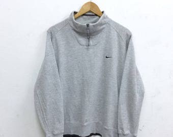 SUMMER SALES Vintage Retro Men's Nike 90's Half Zipper Jumper Grey Cream Color Fit to Medium Nike Sweatshirt Sportwear Nike Swosh Pullover