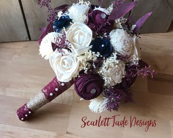 Burgundy wedding bouquet, Fall wedding bouquet, Sola wood bouquet, Alternative bouquet, Bridal bouquet, Rustic Fall bouquet, Wedding flowers