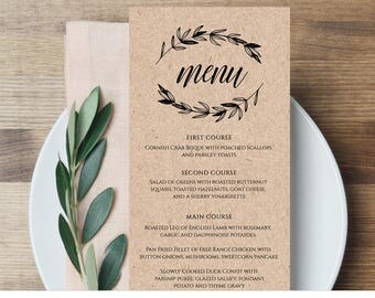 Rustic Wedding Menu Template, Printable Menu Card, Editable Template, Instant Download, DIY Wedding Reception Menu, Digital #023-113WM