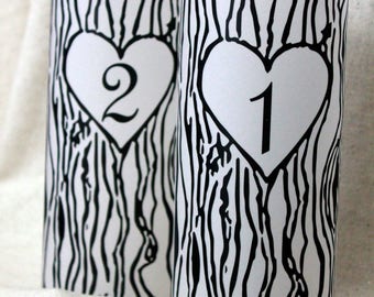 Rustic Table Number Luminaries Tree Table Numbers Luminary Table Number Set of 13 Wedding Table Candle Wrap Table Numbers Tree Wedding decor