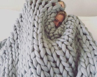 SUMMER SALE Chunky blanket Wool blanket 100 % merino wool king size Knit blanket Giant Throw super big bulky arm knitting home decor Birthd