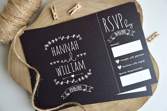 Rustic Chalkboard Wedding Invitation and Rsvp Postcard (sample)