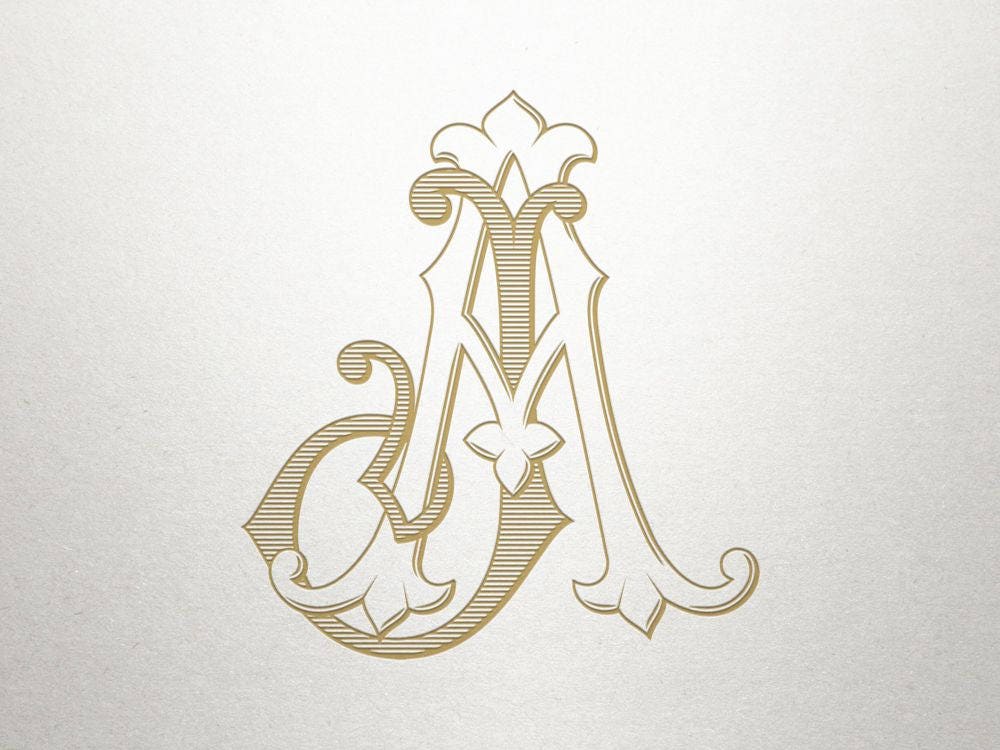 Wedding Monogram Logo AJ JA Monogram Logo Digital