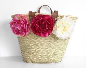 Tote big peonies double handles