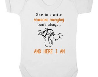 TIGGER QUOTE - NEW Winnie The Pooh Baby Bodysuit/Baby Grow/Onesie/Vest/All-In-One, Baby Shower, Newborn Gift, Christening Present