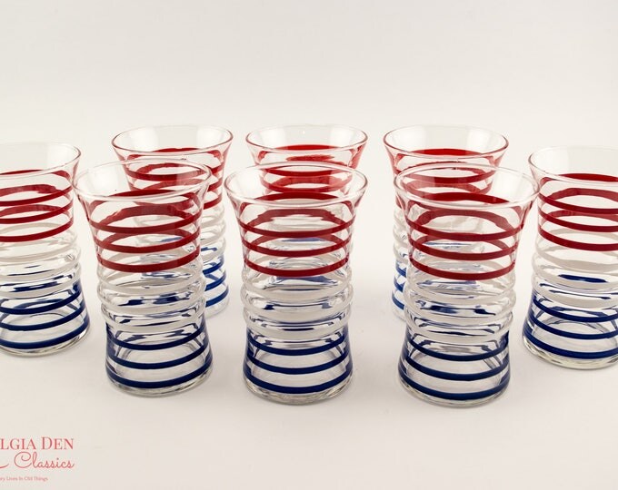 Anchor Hocking Art Deco Tumblers | Red White And Blue Tumblers | 1938-1944 | Betsy Ross Glass Set