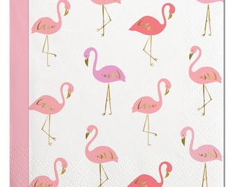 Flamingo Napkins,Flamingo Party, Let's Flamingle,Summer Napkins,Summer Party,White and Gold,Gold Foil Napkins,Pink Flamingo,Flamingo