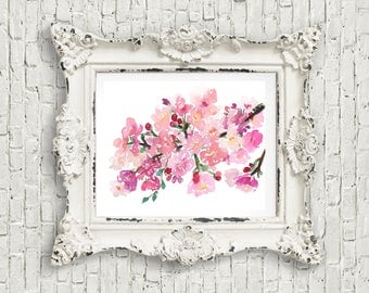 Cherry blossoms watercolor original painting, cherry blossoms floral art painting, 8x10 watercolor, watercolor flowers, pink floral art
