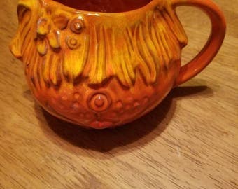 1969 orange pacific stoneware dog mug