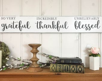 Grateful thankful blessed sign | rustic wood sign | fall wall decor | thankful sign | inspirational wood sign | 36x5.5