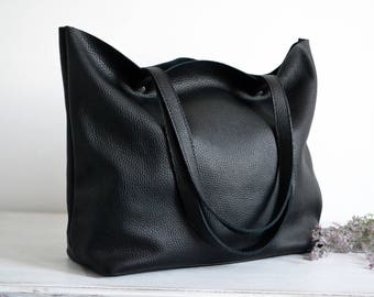 DOMI Top Zip Black Leather Tote Bag