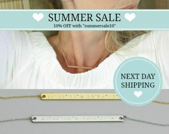 Custom Coordinates Necklace, Bridesmaid Gift, Personalized Bar Necklace, Coordinates Jewelry, Graduation Gift, Latitude Longitude