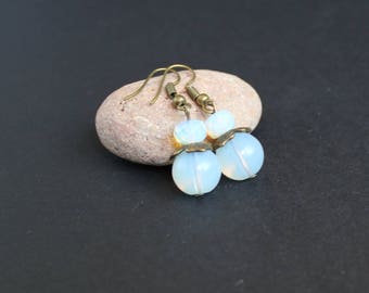 Moonstone gift jewelry Gemstone bridal earrings Moonstone beaded earrings Light blue stone earrings White moonstone earrings Dangle earrings