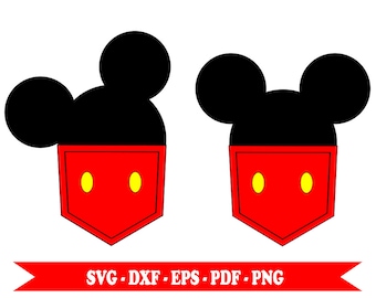 Mickey mouse head svg Pocket clip art, digital format svg, eps, pdf, png, dxf. For Cricut, cut file Space, Cameo Silhouette embroidery