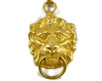 Vintage Gold Lion Door Knocker Pendant, Vintage Lion Pendant, Large Lion Pendant, Vintage Decor, Vintage Pendant, Lion Jewelry,Lion Necklace