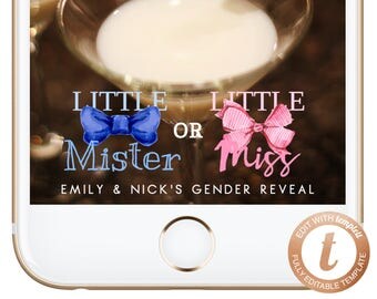 INSTANT DOWNLOAD Snapchat Geofilter, Gender Reveal Party, Gender Reveal Snapchat Filter, Little Mister or Little Miss Geofilter, Templett