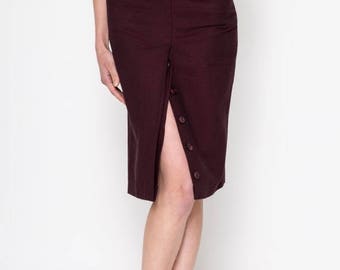 30% OFF Two Pockets Midi Skirt / High Waisted Skirt / Vintage Skirt / Buttons Skirt / High Waisted Skirt