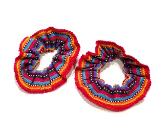 VINTAGE: 1980's - 2 Guatemalan Woven Scrunchies - Retro Hair Scrunchies - Boho - New Old Stock - SKU 21-OS-00009067