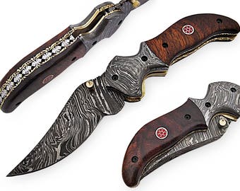 100% handmade Damascus steel with special handle Liner Lock pocket folding knife/pliant Damas /Damaskus Falten 4021