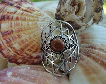 ring sunshine Sunstone synthetic, plated silver, size 61