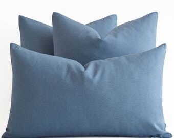SALE! Cotton Blue Pillow Covers - Decorative Throw Pillow Covers - Blue Cushion Covers - Blue Pillows - Solid Blue Pillow Covers