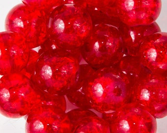 25 8mm red Crackle glass beads