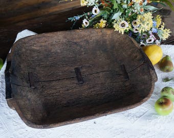 Antique Dough Bowl Wooden dough bowl Primitive antique home decor Country wood bowl Dark brown bread bowl Rustic decor Hand carved bowl