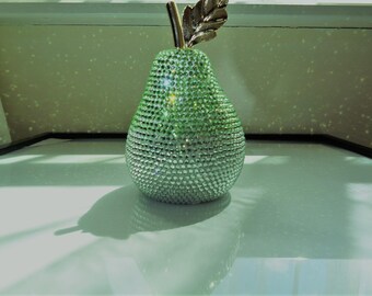 Ceramic pear ornament individually encrusted with luxury Preciosa crystals in shades of green